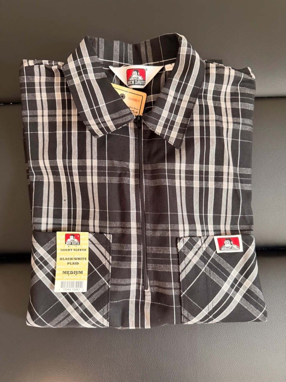 Ben Davis Black & White Plaid Short Sleeve Half Zip
